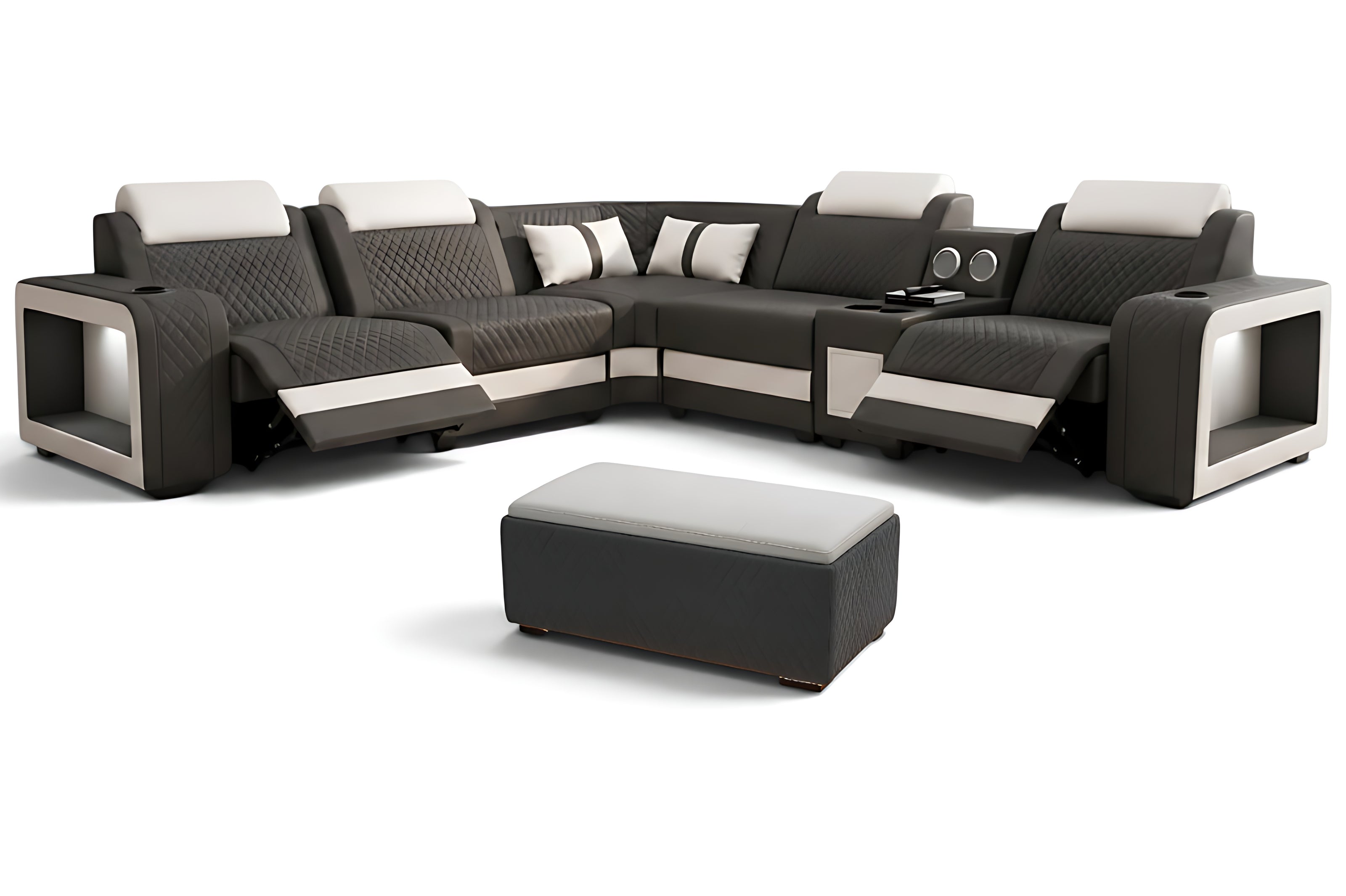 Genuine Leather Electric Recliner Sofa And Coffee Table With LED / Ruchi