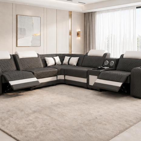 Genuine Leather Electric Recliner Sofa And Coffee Table With LED / Ruchi