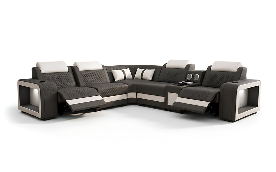 Genuine Leather Electric Recliner Sofa And Coffee Table With LED / Ruchi