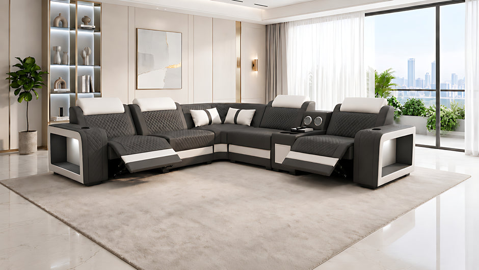 Genuine Leather Electric Recliner Sofa And Coffee Table With LED / Ruchi