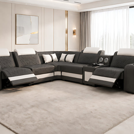 Genuine Leather Electric Recliner Sofa And Coffee Table With LED / Ruchi