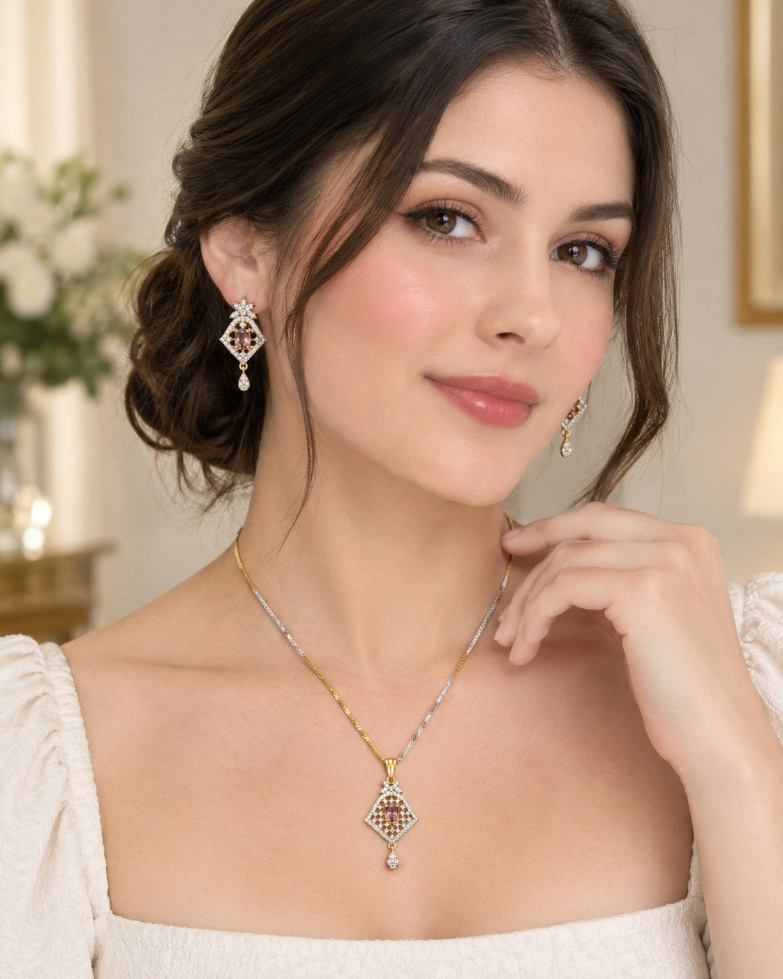 Geometric Smoky Crystal Stone Jewelry Set / Ruchi