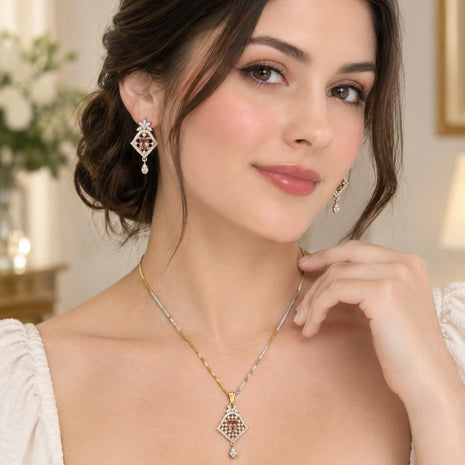 Geometric Smoky Crystal Stone Jewelry Set / Ruchi