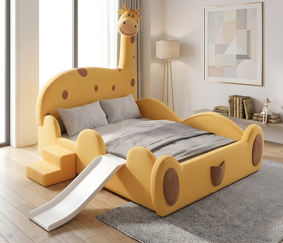 Giraffe Themed Velvet Leather Kids Bed / Ruchi