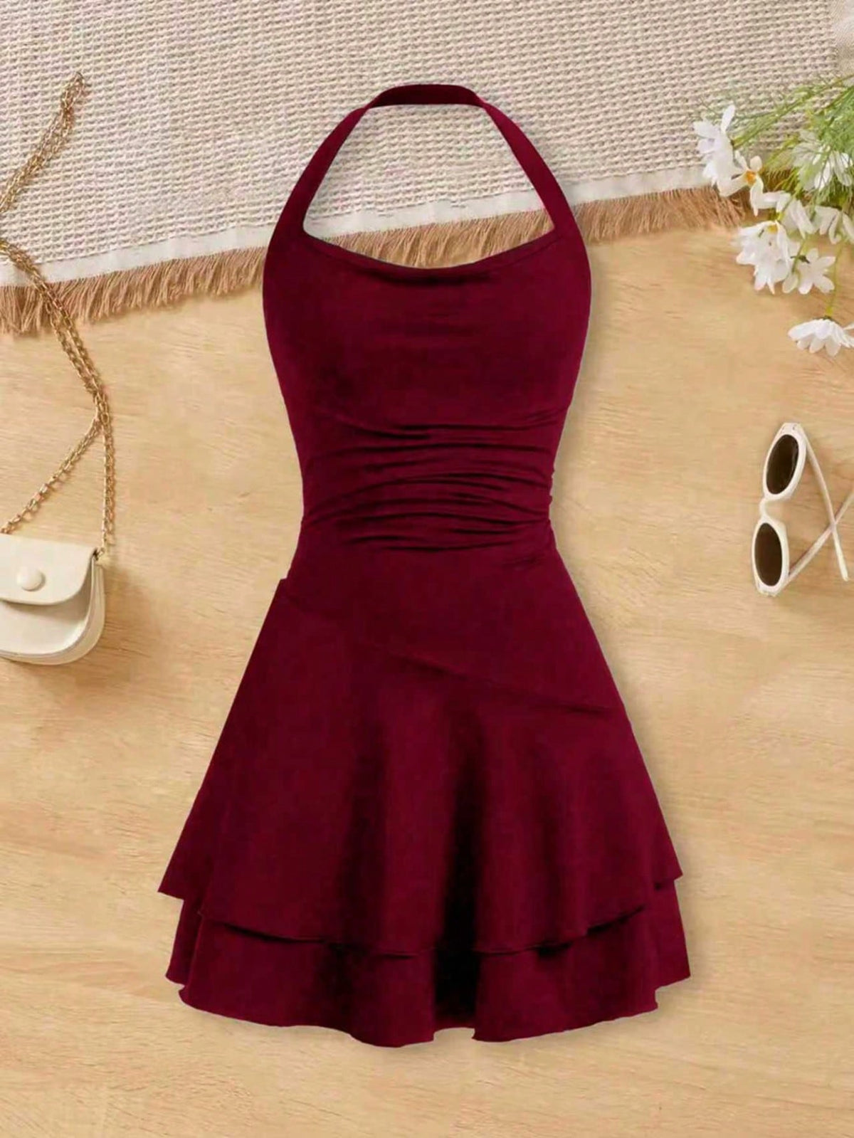 Girls Halter Neck Tiered Skater Polyester Dress / Ruchi