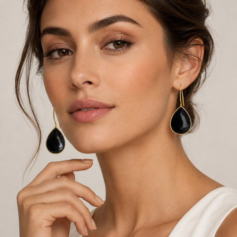 Glossy Black Stone Waterdrop Earrings / Ruchi