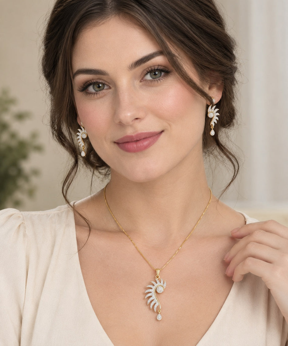 Gold-Plated Rhinestone Necklace and Earrings Set / Ruchi 