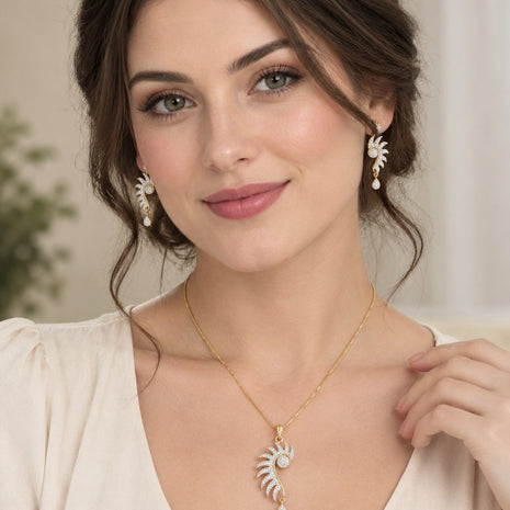 Gold-Plated Rhinestone Necklace and Earrings Set / Ruchi 