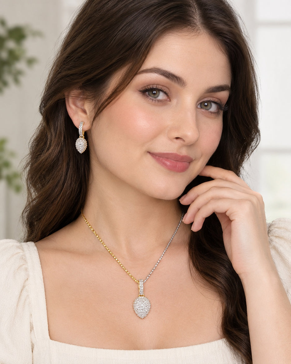 Gold-Tone Metal CZ Necklace and Earring Set / Ruchi
