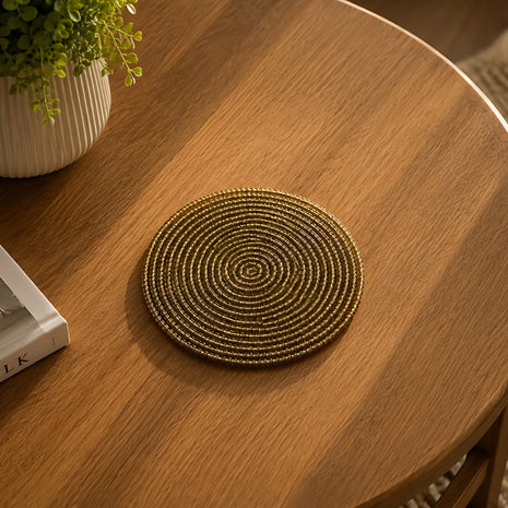 Gold Beaded Round Coaster Set of 2 / Ruchi