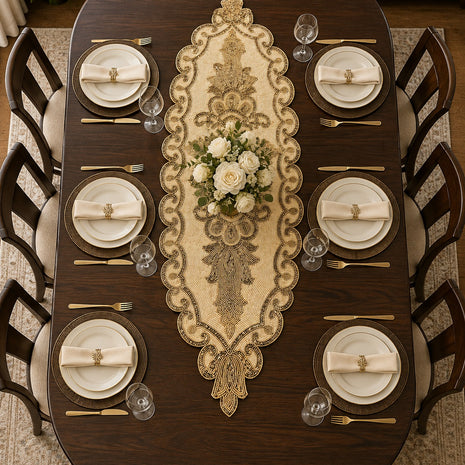 Gold Beige Beaded Oval Runner / Ruchi