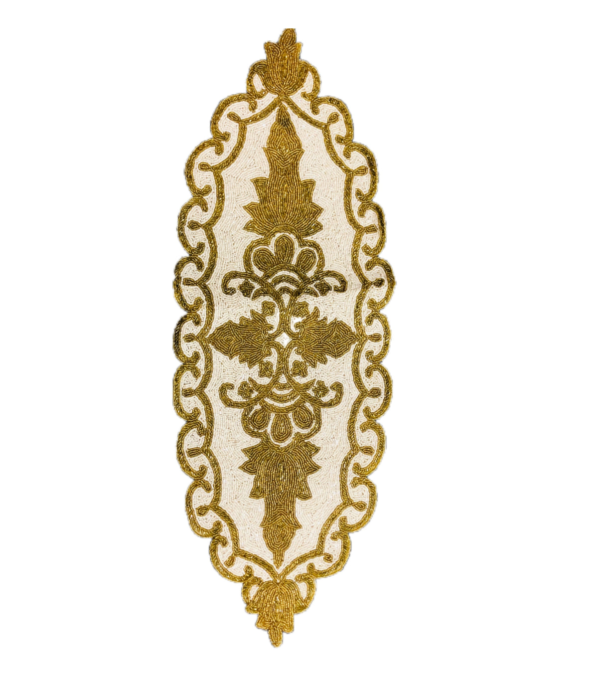 Gold White Scalloped Beaded Runner / Ruchi