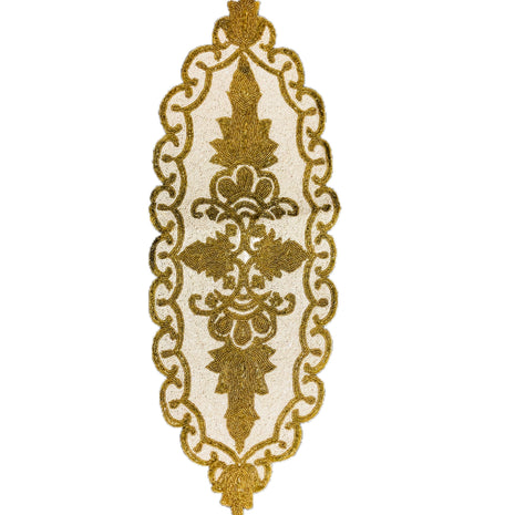 Gold White Scalloped Beaded Runner / Ruchi