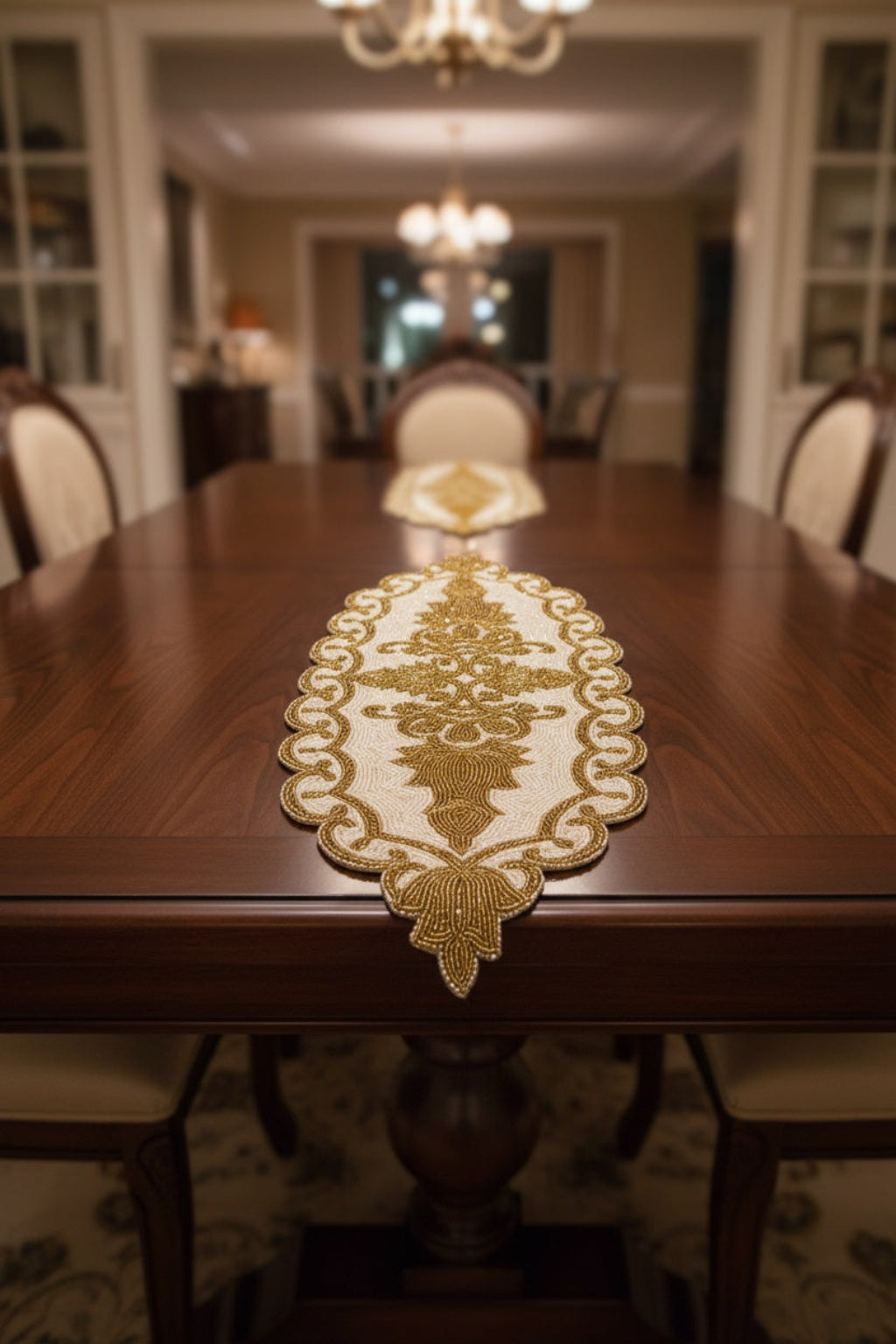 Gold White Scalloped Beaded Runner / Ruchi