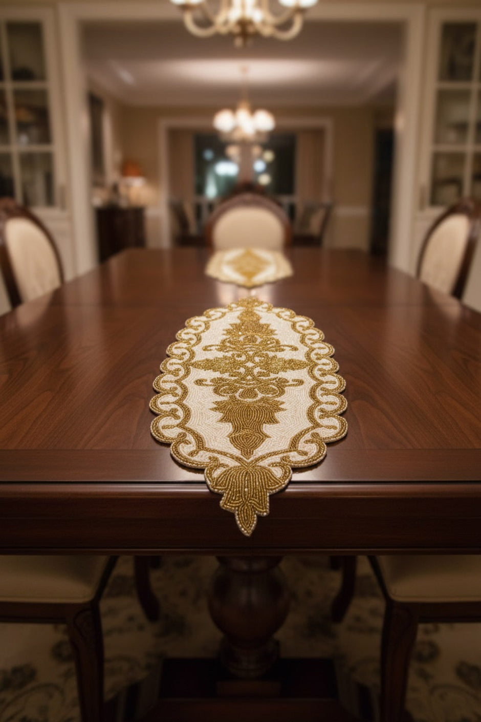 Gold White Scalloped Beaded Runner / Ruchi