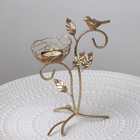 Golden Metal Bird And Branch Tealight Candle Holder / Ruchi
