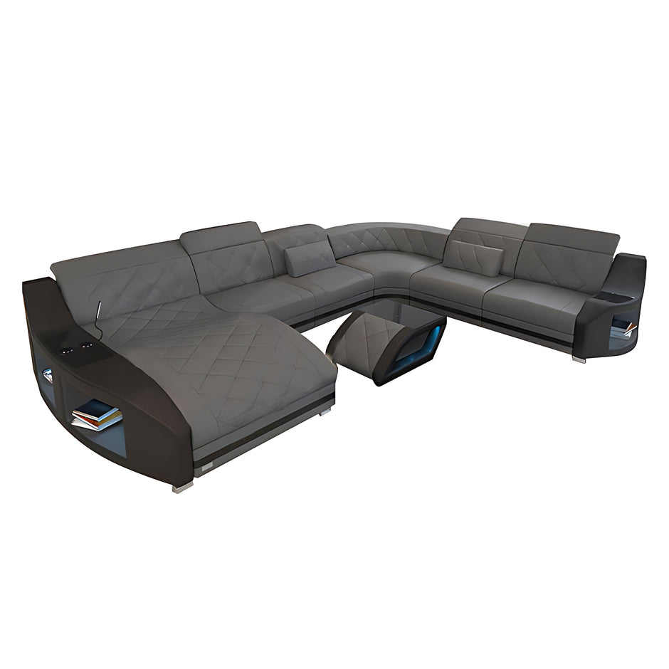 LED Sectional Sofa With Leather Upholstery