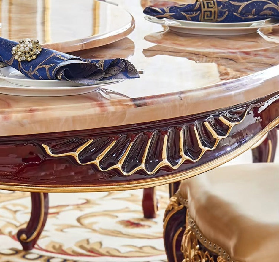 Round European Marble Top Dining Table Set / Ruchi