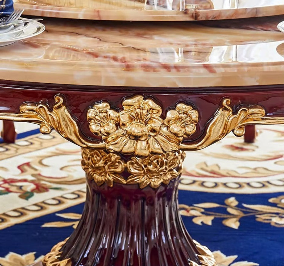 Round European Marble Top Dining Table Set / Ruchi