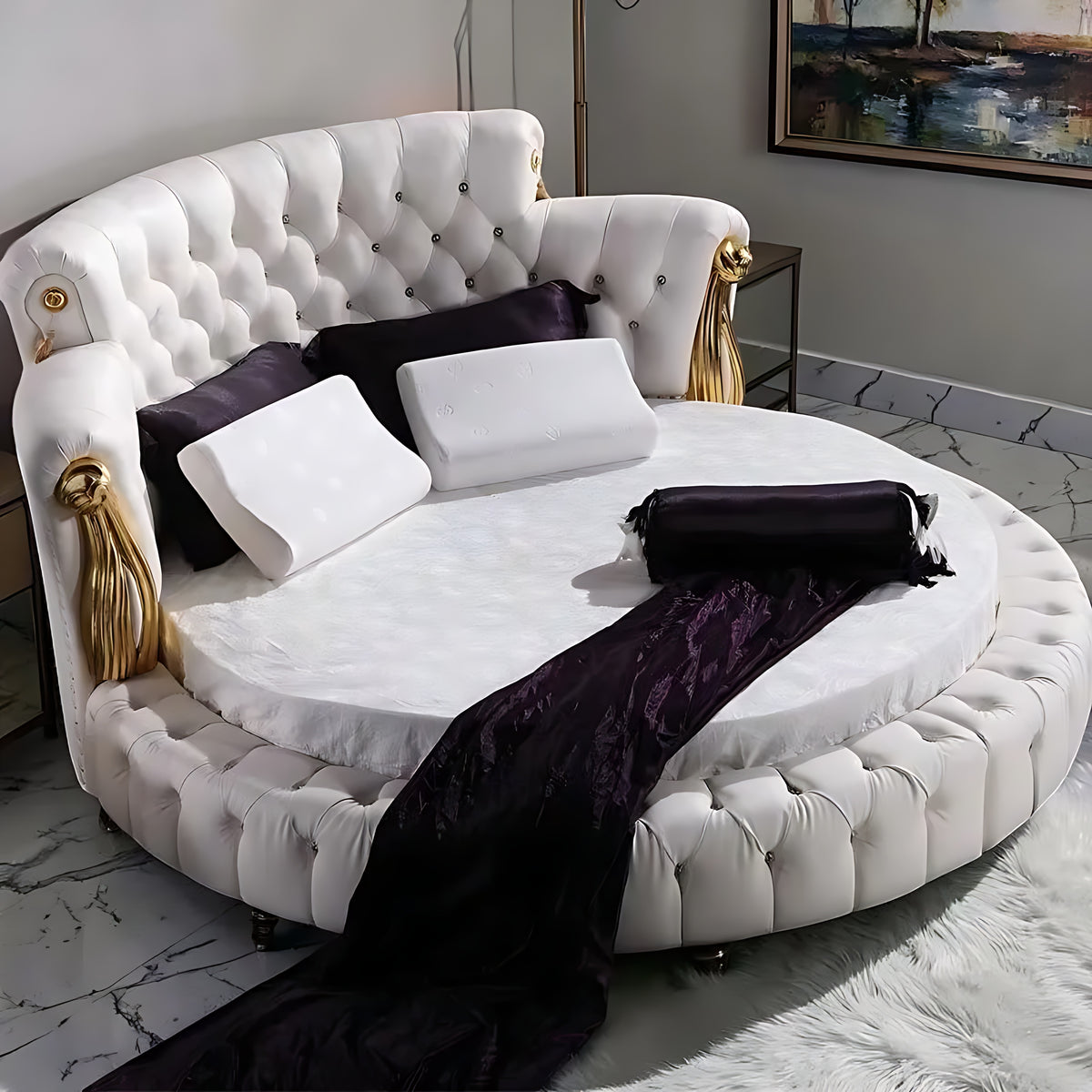 European Style Leather Round Bed / Ruchi