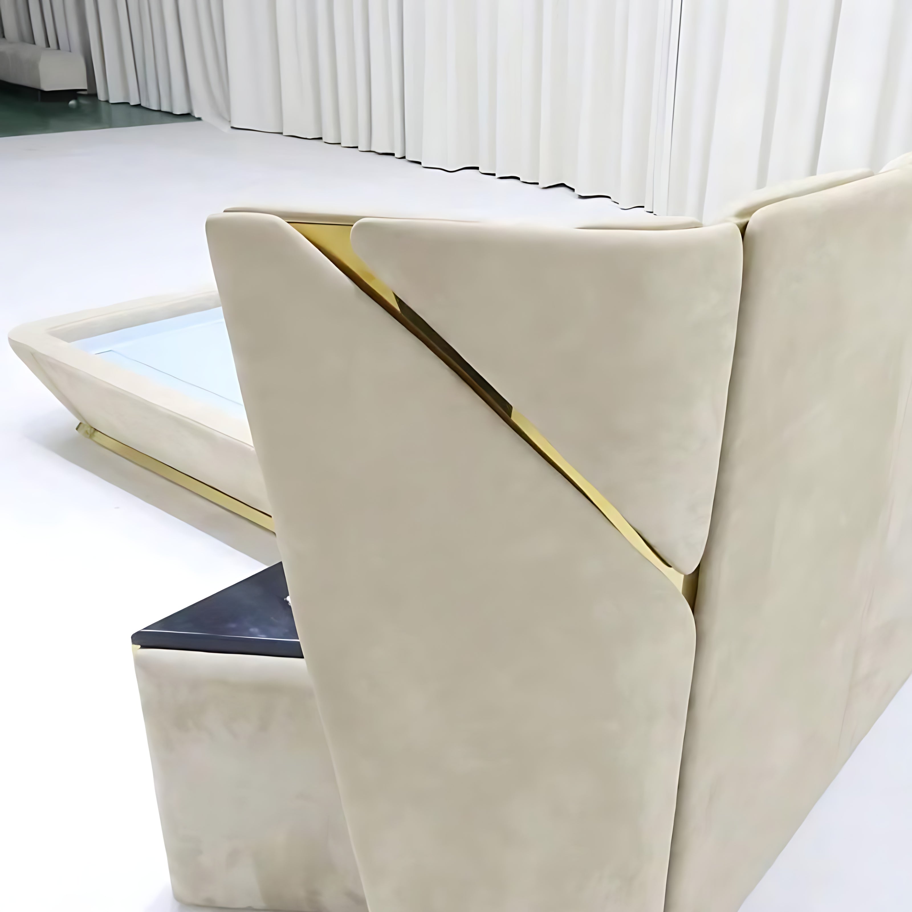Golden Metallic Veins Design Velvet Bed