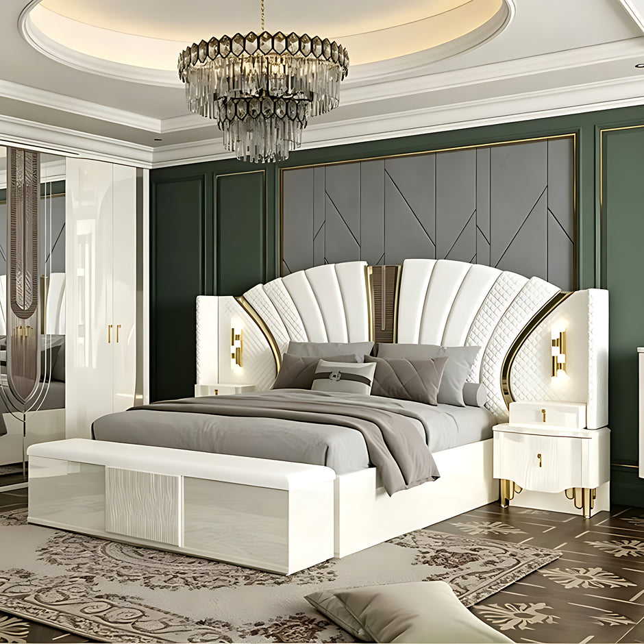 Modern Leather Upholstered Bedroom Set / Ruchi