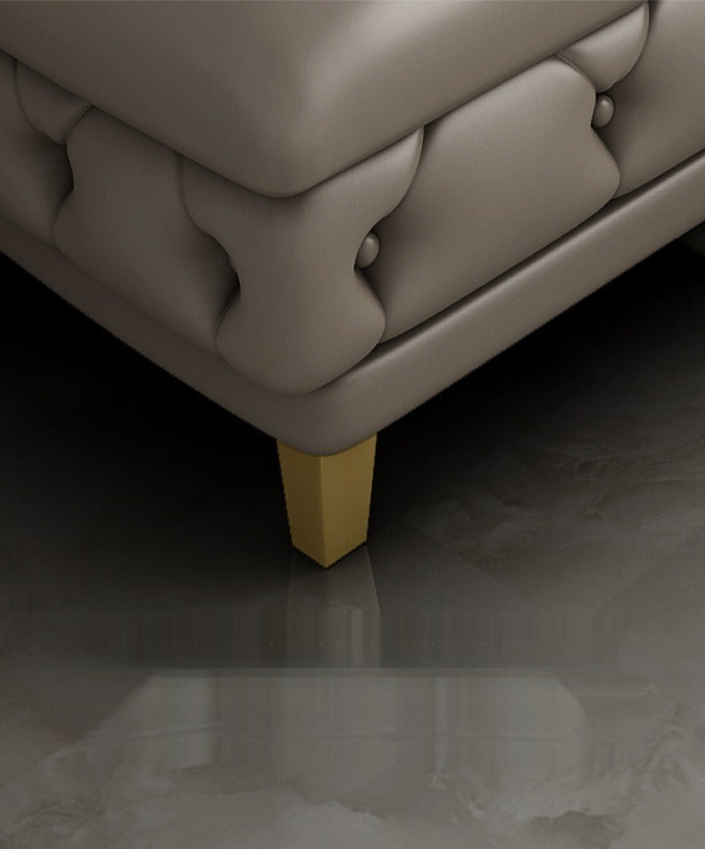 Curved Button Tufted Leather Sectional Sofa / Ruchi