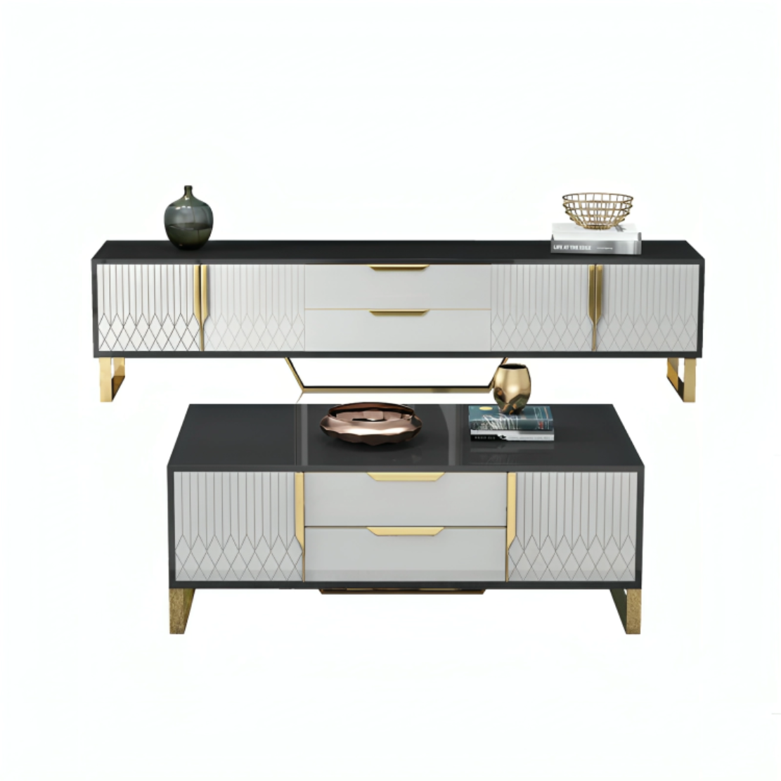 Elegant Wooden Coffee Table And TV Stand Set
