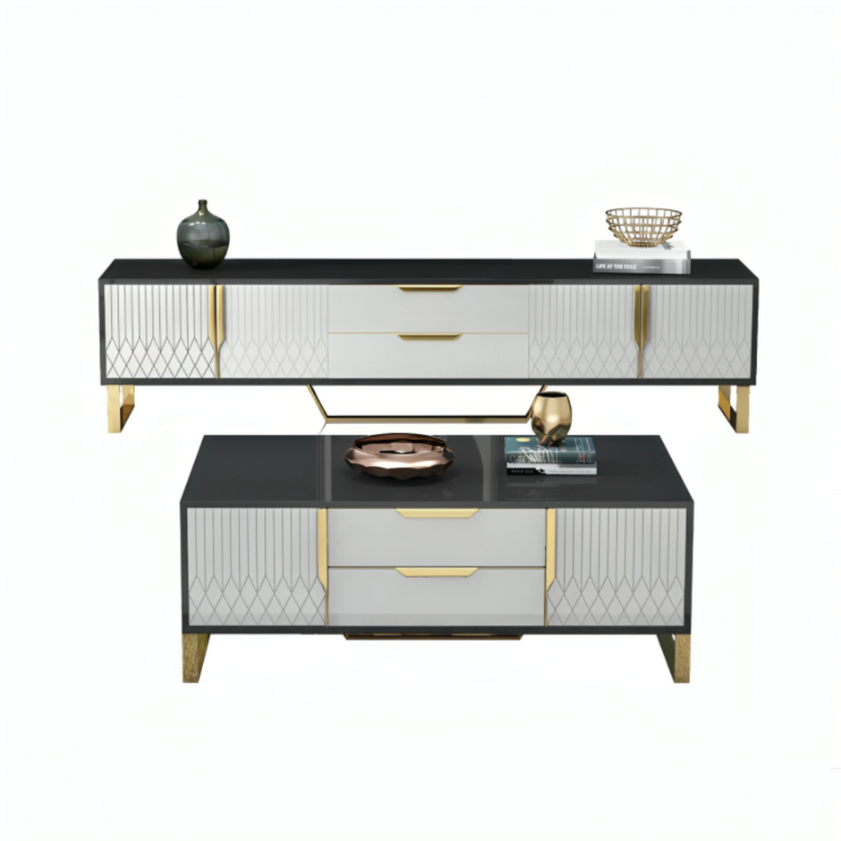 Elegant Wooden Coffee Table And TV Stand Set