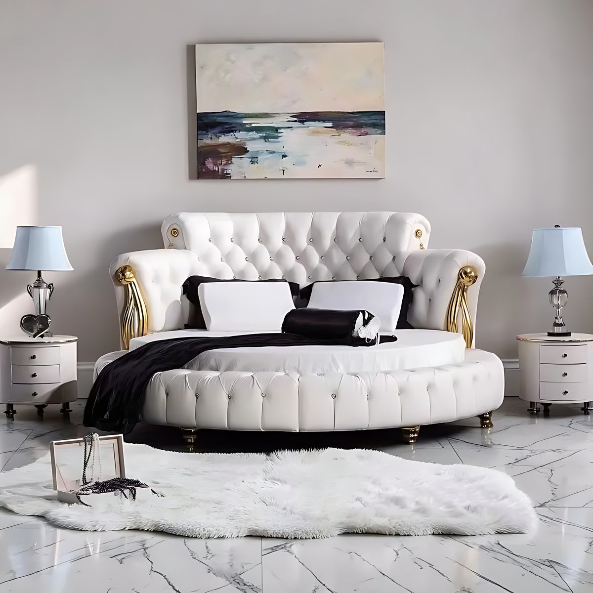 European Style Leather Round Bed / Ruchi