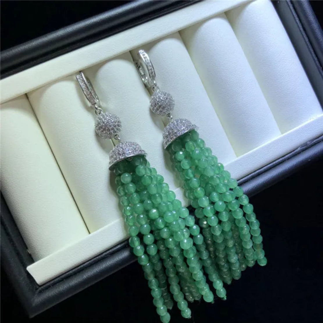 Tassel Design Green Agate Necklace Set