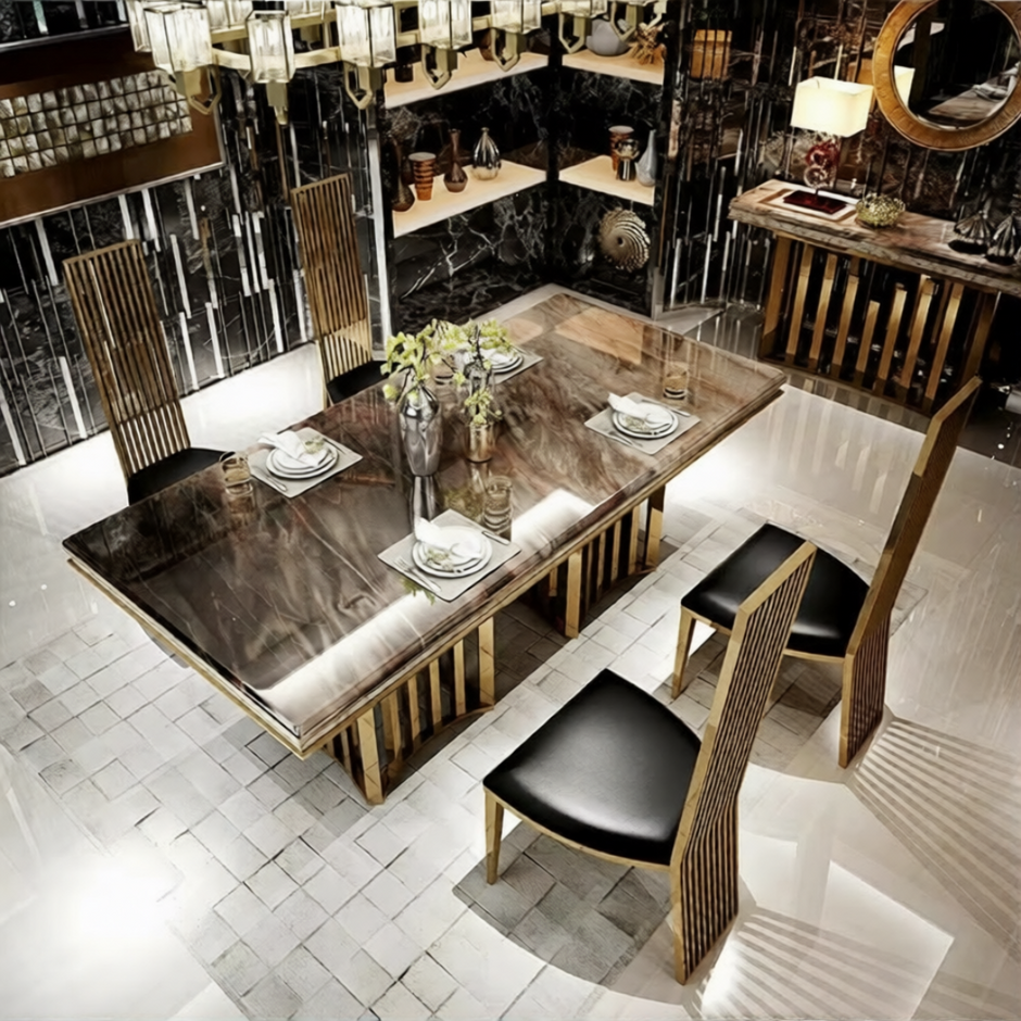7 Pieces Marble Top Dining Table And Chairs Set