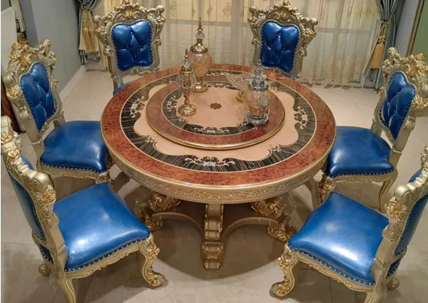 European Round Wooden Dining Table Set For 6 / Ruchi