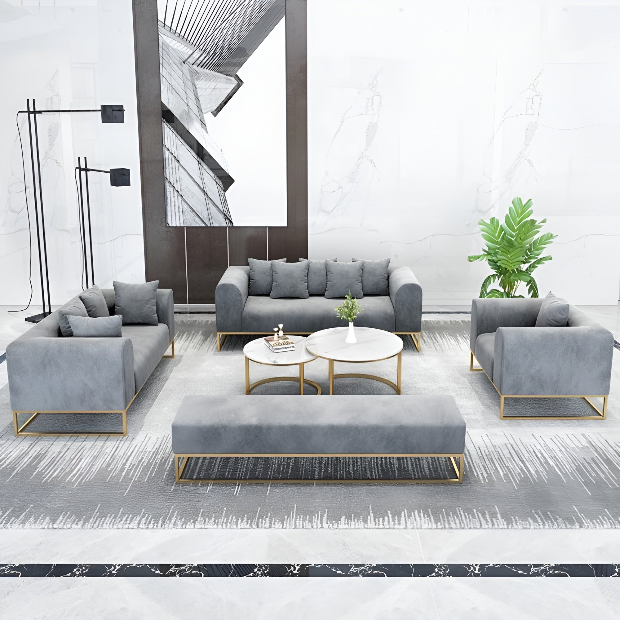 Modern Velvet Wooden Sofa Set / Ruchi