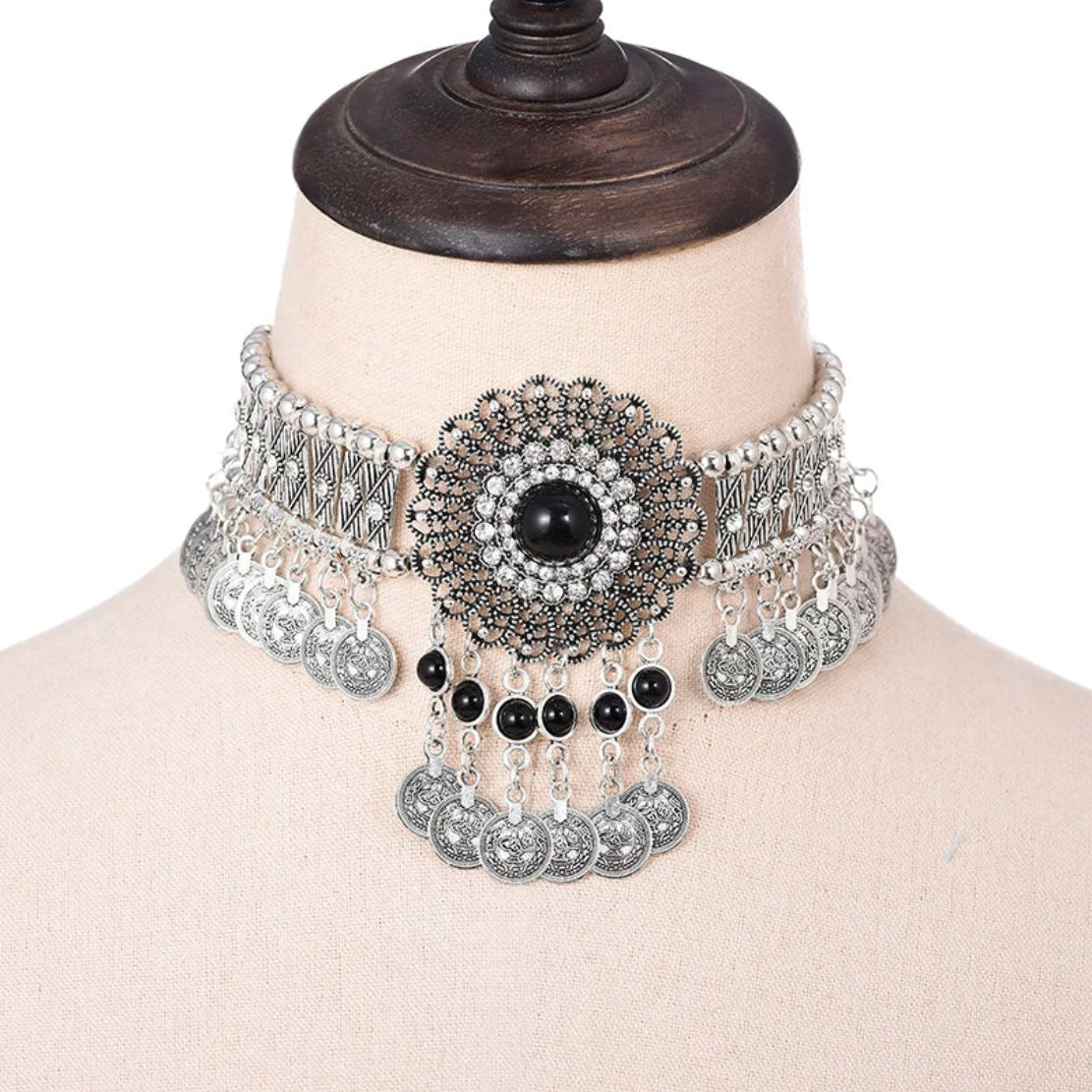 Round Crystal Beaded Choker Necklace