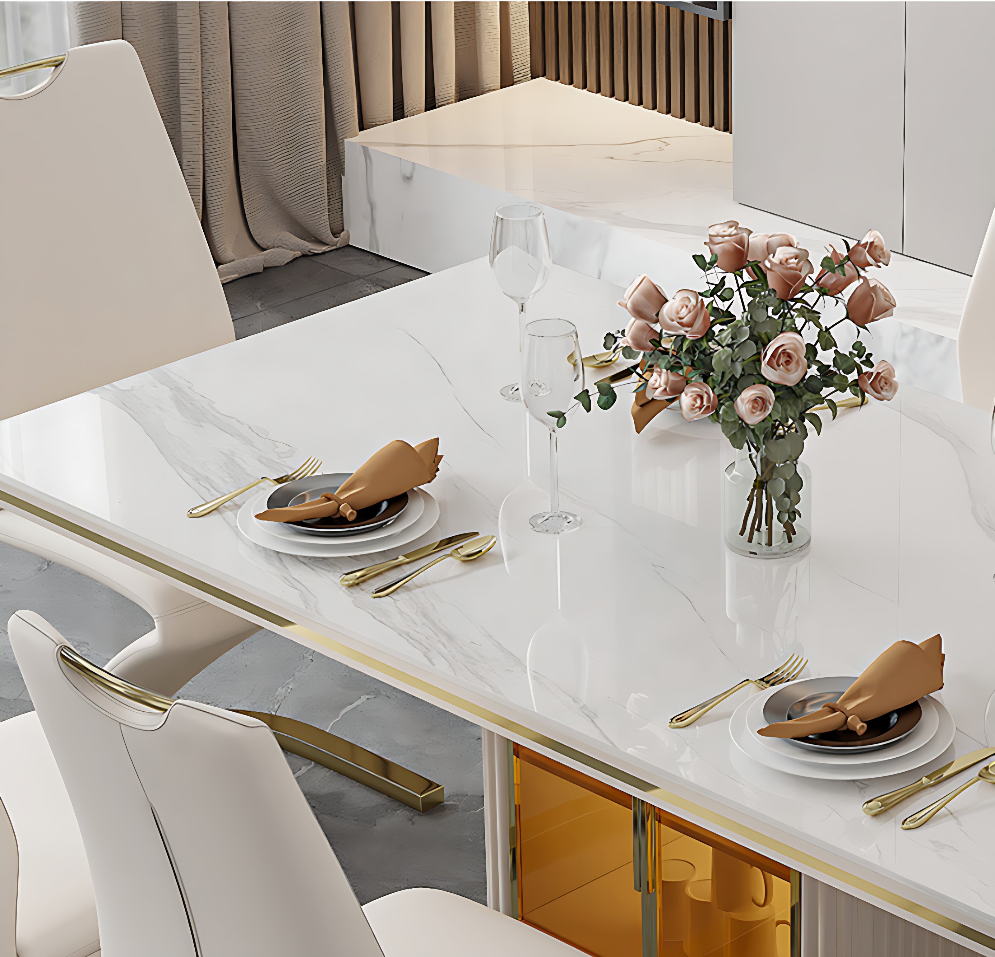 Marble Top Modern Dining Table Set For 6 / Ruchi