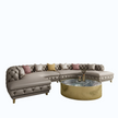 Curved Button Tufted Leather Sectional Sofa / Ruchi