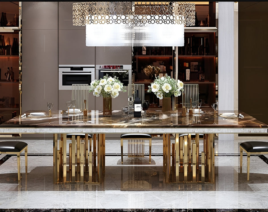 7 Pieces Marble Top Dining Table And Chairs Set / Ruchi