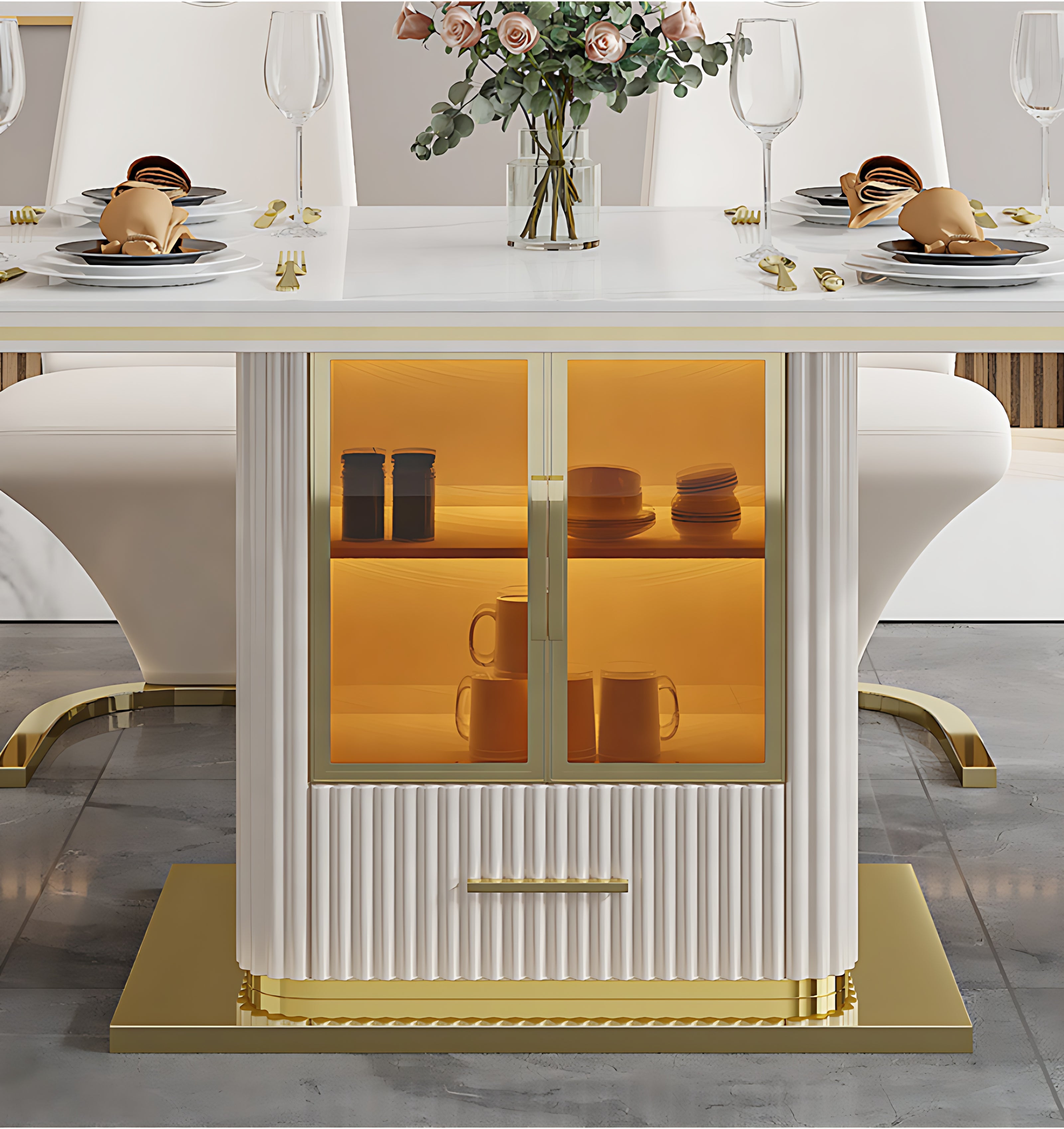 Marble Top Modern Dining Table Set For 6 / Ruchi