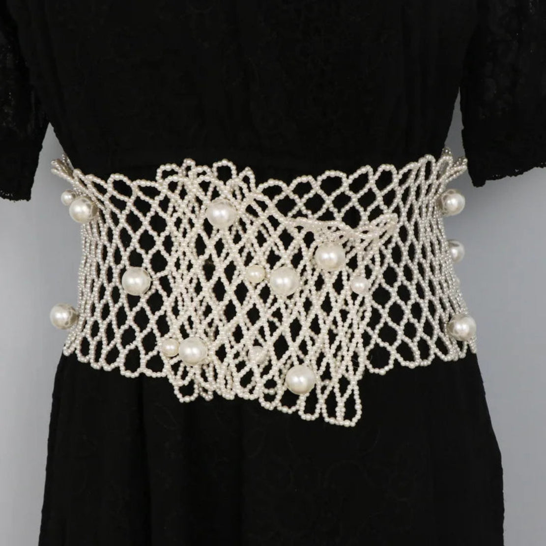 Super Wide White Handmade Pearl Waist Belt / Ruchi