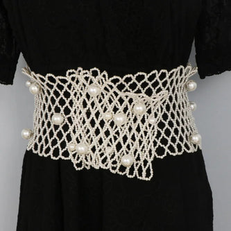 Super Wide White Handmade Pearl Waist Belt / Ruchi