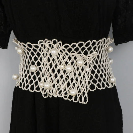 Super Wide White Handmade Pearl Waist Belt / Ruchi