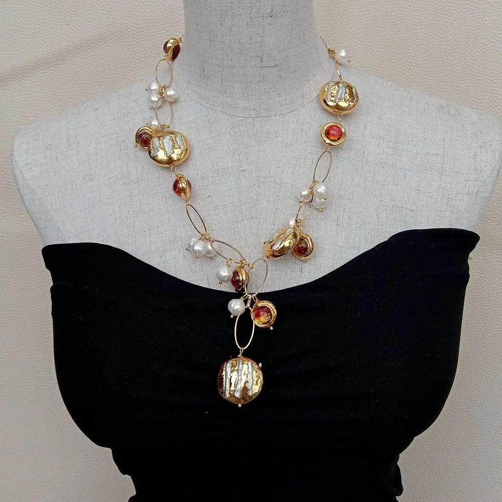 21" Murano Glass Biwa Pearl Necklace / Ruchi