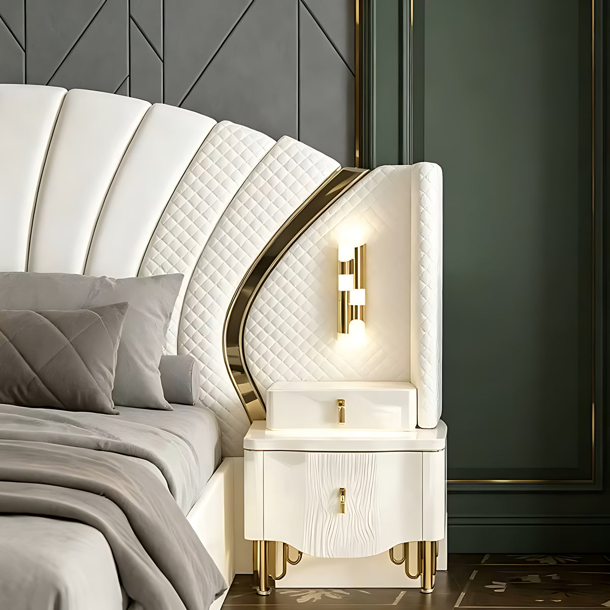 Modern Leather Upholstered Bedroom Set / Ruchi