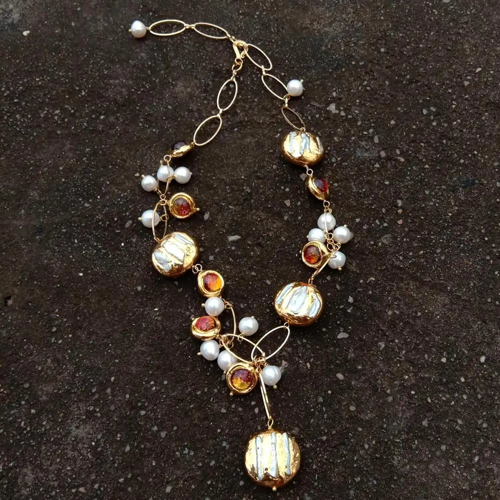 21" Murano Glass Biwa Pearl Necklace / Ruchi