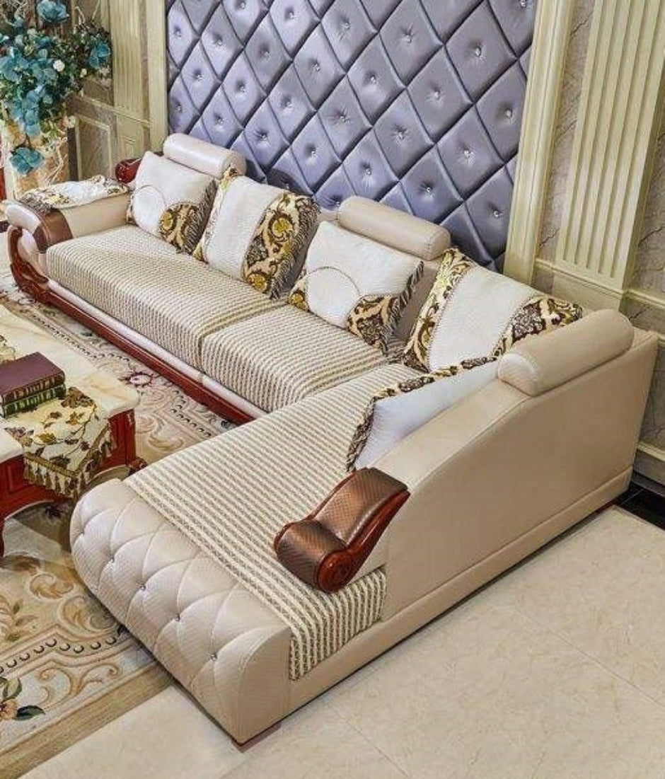 European L-Shape Fabric and Leather Sectional Sofa / Ruchi