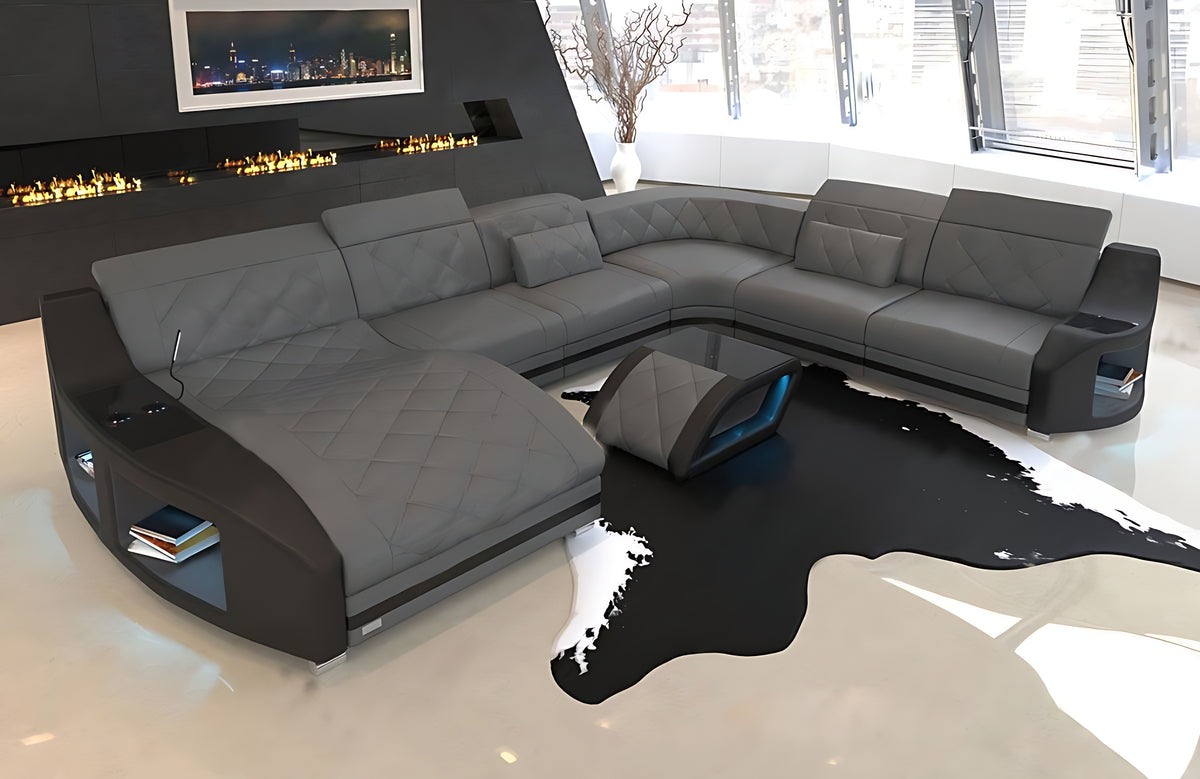 LED Sectional Sofa With Leather Upholstery