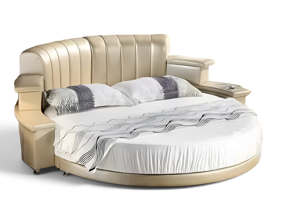 Multifunctional Leather Round Bed With LED Lights / Ruchi