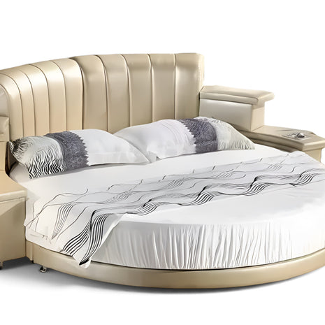 Multifunctional Leather Round Bed With LED Lights / Ruchi