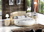 Multifunctional Leather Round Bed With LED Lights